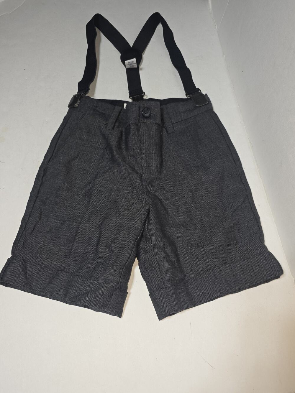Janie and Jack 100% Wool Gray Herringbone Shorts with Suspenders 12-24